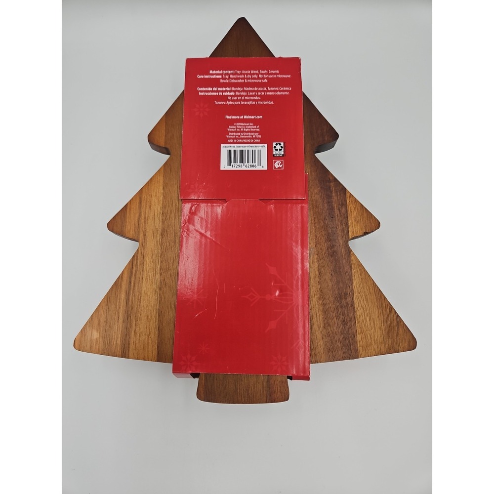 Holiday Time Acacia‎ Wood Christmas Tree Charcuterie Tray with Ceramic Bowls NEW - Picture 7 of 8